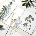A4 and A5 sheets with plant shadow isolated on white background Royalty Free Stock Photo