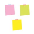 Set of pink, green and yellow post-it notes, pinned adhesive tape, ready for your use. Notice board element. Perfect for back to s Royalty Free Stock Photo