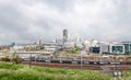 Sheffield city centre wide angle view of cityscape university under dramatic sky Royalty Free Stock Photo