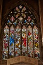 The stained glass window over the Entrance to the new cafe area at Sheffield Cathedral. England Royalty Free Stock Photo