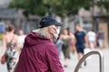 Older man wearing face mask outdoors in Sheffield