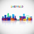 Sheffield skyline silhouette in colorful geometric style.