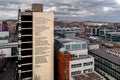 Aerial view of What If poem welcoming visitors to Sheffield city centre skyline Royalty Free Stock Photo