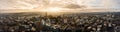 Aerial Panoramic view above Sheffield City during a cold frosty winter morning Royalty Free Stock Photo