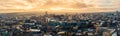 Aerial Panoramic view above Sheffield City during a cold frosty winter morning Royalty Free Stock Photo