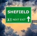 SHEFIELD road sign against clear blue sky Royalty Free Stock Photo