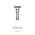 Shehnai icon. Thin linear shehnai outline icon isolated on white background from religion collection. Line vector shehnai sign, Royalty Free Stock Photo