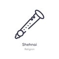 shehnai outline icon. isolated line vector illustration from religion collection. editable thin stroke shehnai icon on white Royalty Free Stock Photo