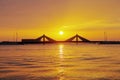 Sheikh Isa Bin Salman causeway Bridge during dusk, HDR