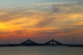 Sheikh Isa Bin Salman causeway Bridge during sunset Royalty Free Stock Photo