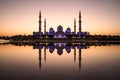 Sheikh Zayed Grand Mosque and it`s perfect reflection. Royalty Free Stock Photo