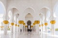 Sheikh Zayed Mosque Corridor with Arabic Geometry Decoration, The Great Marble Grand Mosque at Abu Dhabi, UAE Royalty Free Stock Photo