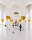 Sheikh Zayed Mosque Corridor with Arabic Geometry Decoration, The Great Marble Grand Mosque at Abu Dhabi, UAE Royalty Free Stock Photo