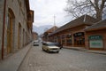 Street of the old town a gloomy January day. Sheki, Azerbaijan