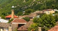 Sheki Tourist Destination in Caucasus Mountains, rooftops on the road to Khan Palace Royalty Free Stock Photo