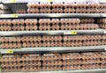 Shelf, in a big grocery store or supermarket, full of eggs or cardboard with eggs in Sofia, Bulgaria Ã¢â¬â jan 22, 2013