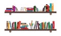 Shelf with book. Library on bookshelf. Bookcase in school, room or bookstore. Background for study, education. Interior with Royalty Free Stock Photo