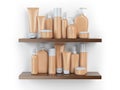 Shelf with cosmetics and toiletries.