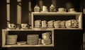 Shelf with cups and plates