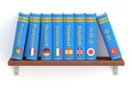 Shelf with dictionaries books, 3D rendering