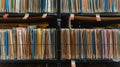 Shelf with file folders in a archives. Patient history document in hospital. Document control room with lighting effect Royalty Free Stock Photo