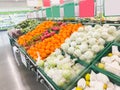 Shelf with Fresh fruits and vegetable in supermarket Healthy food concept. Royalty Free Stock Photo