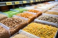 shelf full of nut-free cereals in grocery store