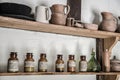 Shelf of old glass bottles Royalty Free Stock Photo