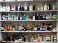 a shelf of old veterinarian supply