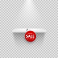 Shelf with red sale tag isolated on transparent