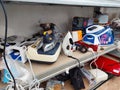 Shelf with second-hand appliances inside a store Royalty Free Stock Photo