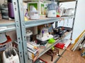 Shelf with second-hand appliances inside a store Royalty Free Stock Photo