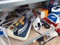 Shelf with second-hand appliances inside a store Royalty Free Stock Photo