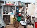 Shelf with second-hand appliances inside a store Royalty Free Stock Photo