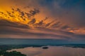 Shelf storm clouds with intense tropic rain, aerial panorama of a storm Royalty Free Stock Photo