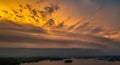 Shelf storm clouds with intense tropic rain, aerial panorama of a storm Royalty Free Stock Photo