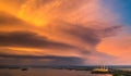 Shelf storm clouds with intense tropic rain, aerial panorama of a storm Royalty Free Stock Photo