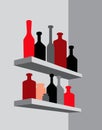 Shelf on the wall of the bar. Collection of bottles on the shelf. Royalty Free Stock Photo