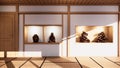 The Shelf wall design zen interior of living room japanese style.3d rendering Royalty Free Stock Photo