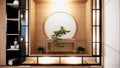 The Shelf wall design zen interior of living room japanese style.3d rendering Royalty Free Stock Photo