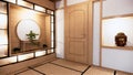 The Shelf wall design zen interior of living room japanese style.3d rendering Royalty Free Stock Photo