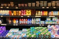 Shelf with yoghurts and fermented milk products in a supermarket, Hoboken, NJ, USA Royalty Free Stock Photo