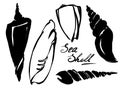 Seashell set black ink vector