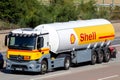 Shell company Mercedes-Benz fuel truck on the highway near Frankfurt, Germany - September 11, 2019