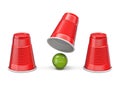 Shell Game three red cups and green ball 3D