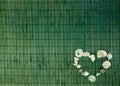 Shell heart on green bamboo background Royalty Free Stock Photo