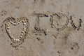Shell Heart with I Love You in Sand Royalty Free Stock Photo