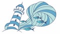 Shell lighthouse: Coastal fantasy with fish. vector design Generative AI Royalty Free Stock Photo