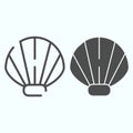 Shell line and solid icon. Black sea shell closeup illustration isolated on white. Scallop seashell outline style design Royalty Free Stock Photo