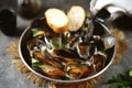 Shell mussels in creamy garlic cheese sauce.